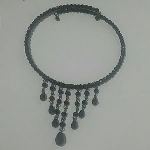 Adjustable wire black beaded choker